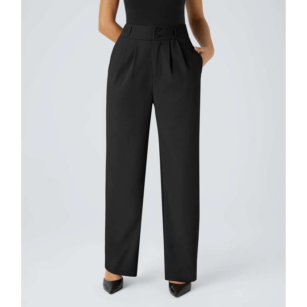 HALARA Black High-Waist Pleated Wide-Leg Trousers NWT